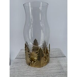 AMBROSIA HOLIDAY FORREST HURRICANE CHRISTMAS CANDLE BRASS LAMP 12" Tall